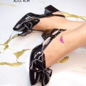 zapatos de mujer de tacón bajo , color NEGRO/ cerradas elegantes con moño |mod Diana z245
