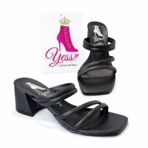 Zapatillas de tacon bajo 4 cm de tiras para mujer color negro |mod 564 luz