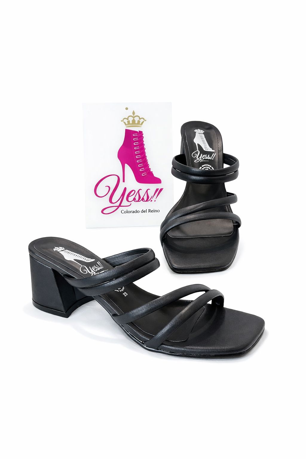 Zapatillas de tacon bajo 4 cm de tiras para mujer color negro |mod 564 luz